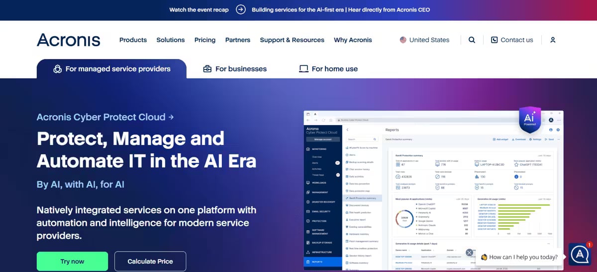 Acronis Cyber Protect Website Screenshot