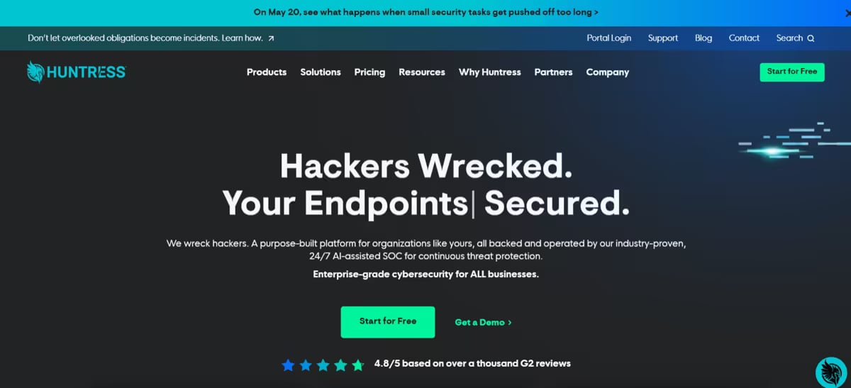 Huntress Website Screenshot